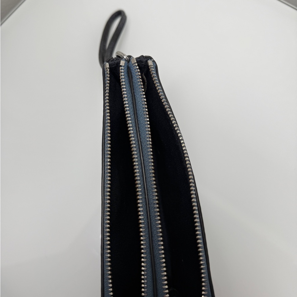 COACH Corner Zip Wristlet Denim Blue Pebbled Leather - Picture 5 of 5